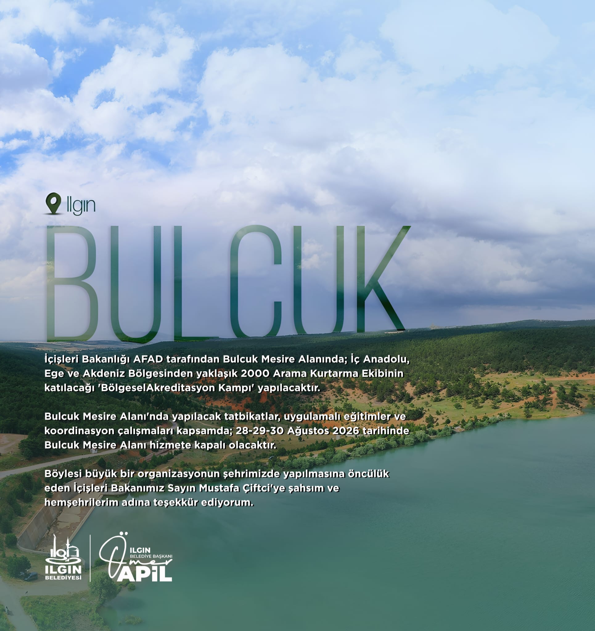 Ilgın’da Bölgesel Akreditasyon Kampı Nedeniyle Bulcuk Mesire Alanı 3 Gün Hizmete Kapalı Olacak